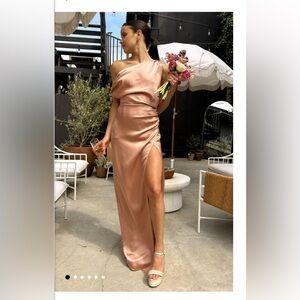 Show Me Your MuMu Jodie Dress One Shoulder Luxe Satin Rose Gold Dress Size S NWT